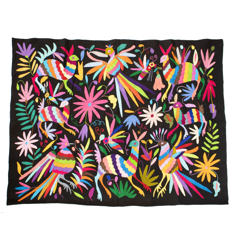 Black Otomí Hand-Embroidered Tapestry - Image 4