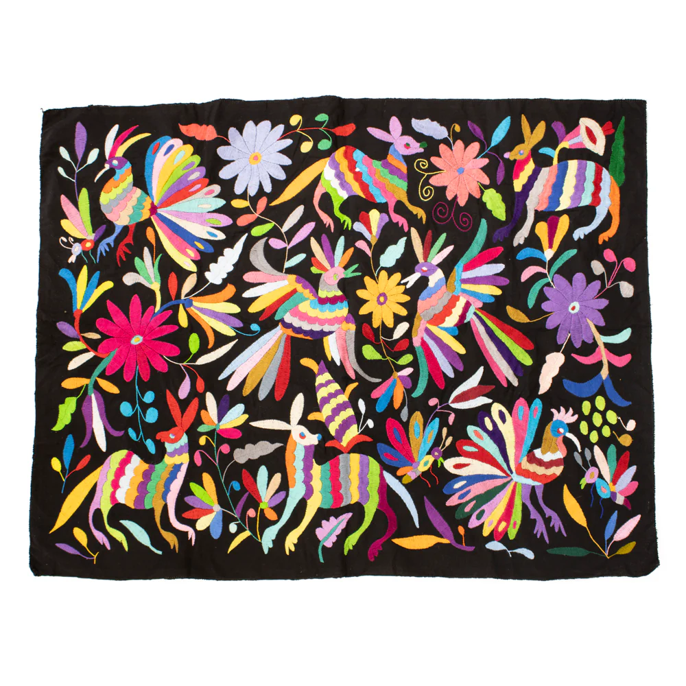 Black Otomí Hand-Embroidered Tapestry - Image 5
