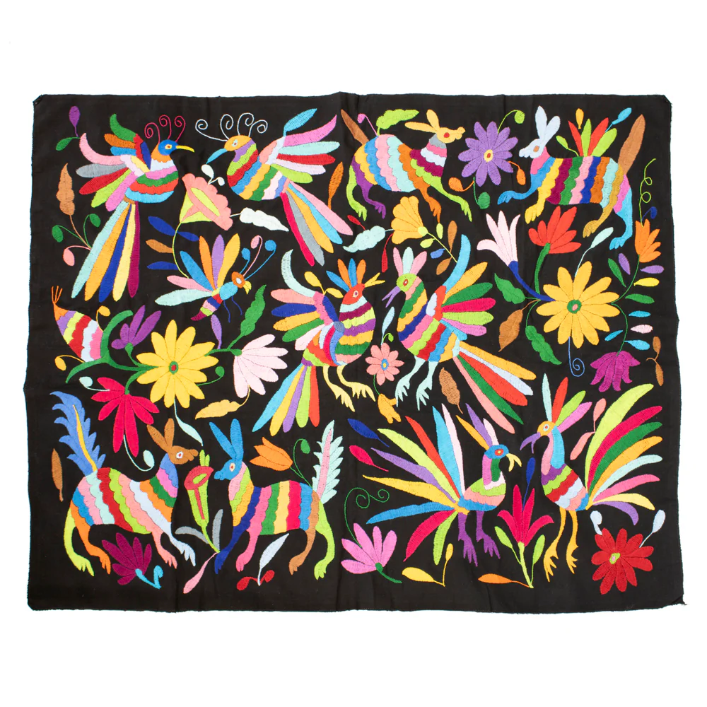 Black Otomí Hand-Embroidered Tapestry - Image 6