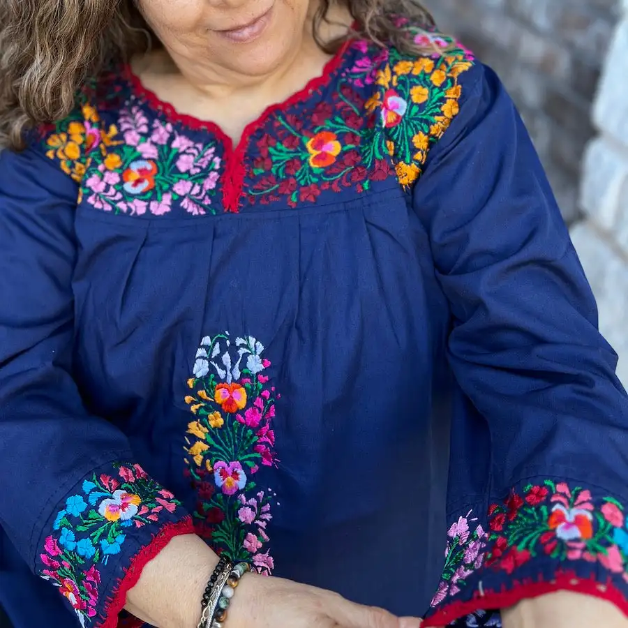 Camila Hand-Embroidered 3/4 Sleeve Blouse - Image 7
