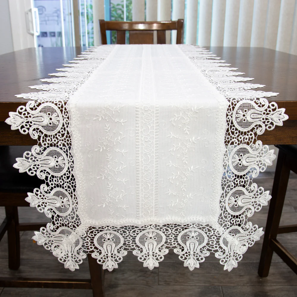 Guipir Embroidered Cotton Deshilado Table Runner - Image 3
