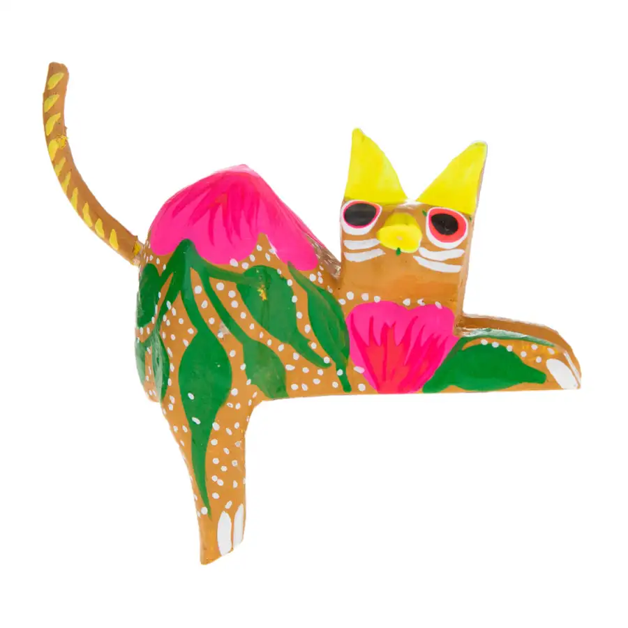 Hand Painted and Carved Hanging Cat Wooden Figurine Alebrije - Image 5