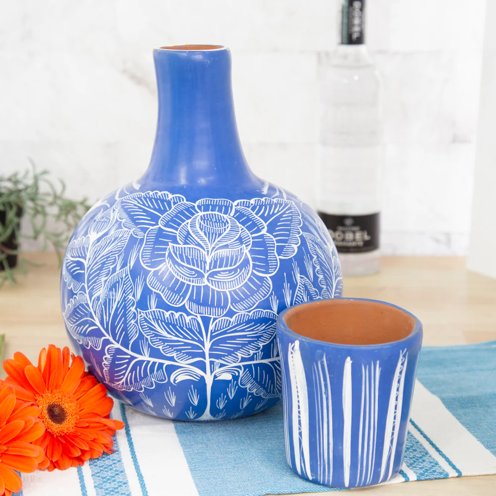 Huancito Large Floral Decanter & Cup Set - Image 4