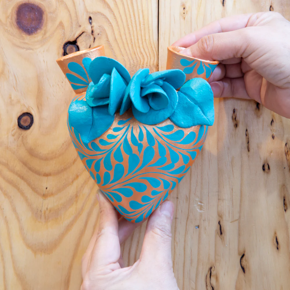 La Flor - Mexican Hand-Painted Hearts - Image 3