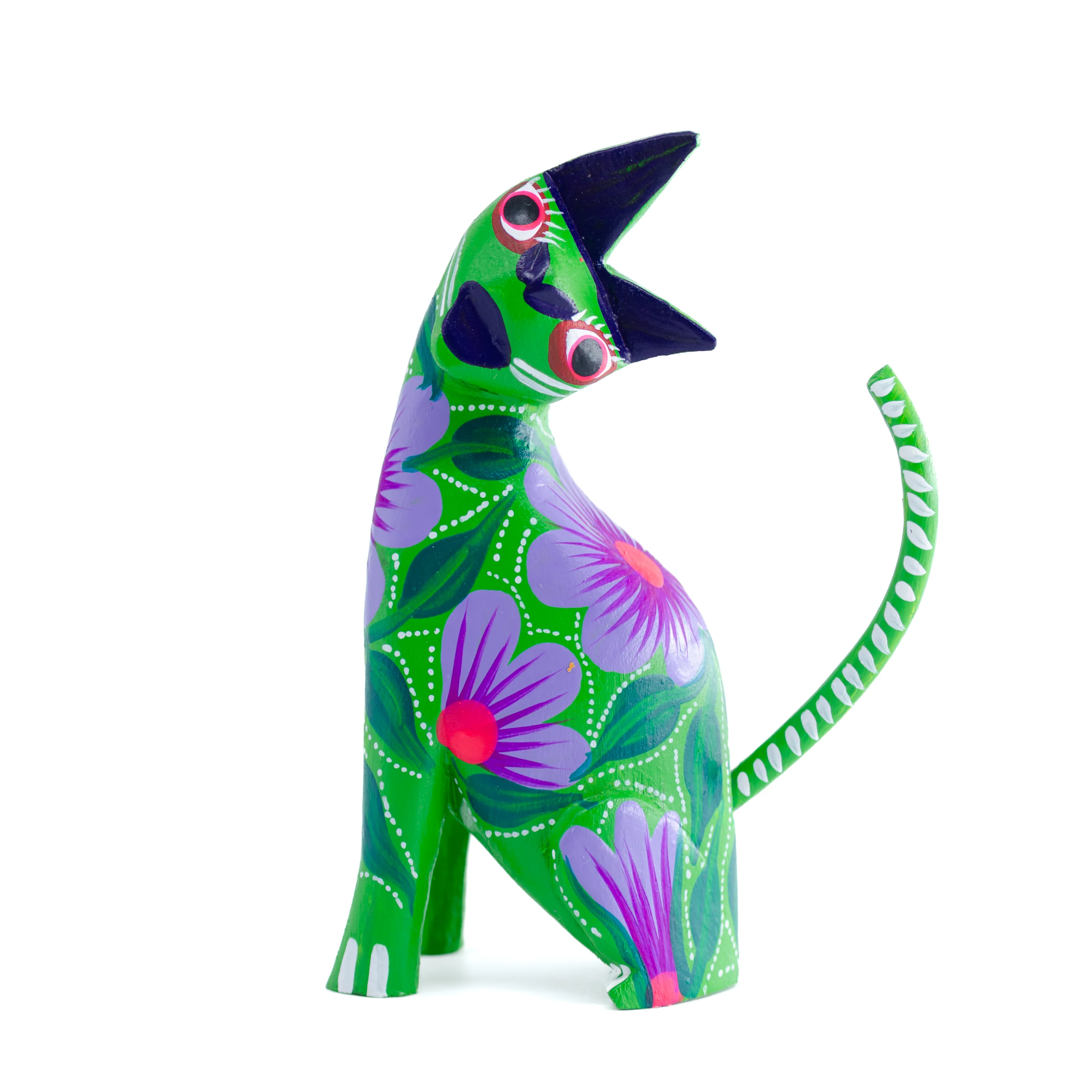 Large Hand Painted Neck Side Bend Cat Wooden Figurine - Image 12