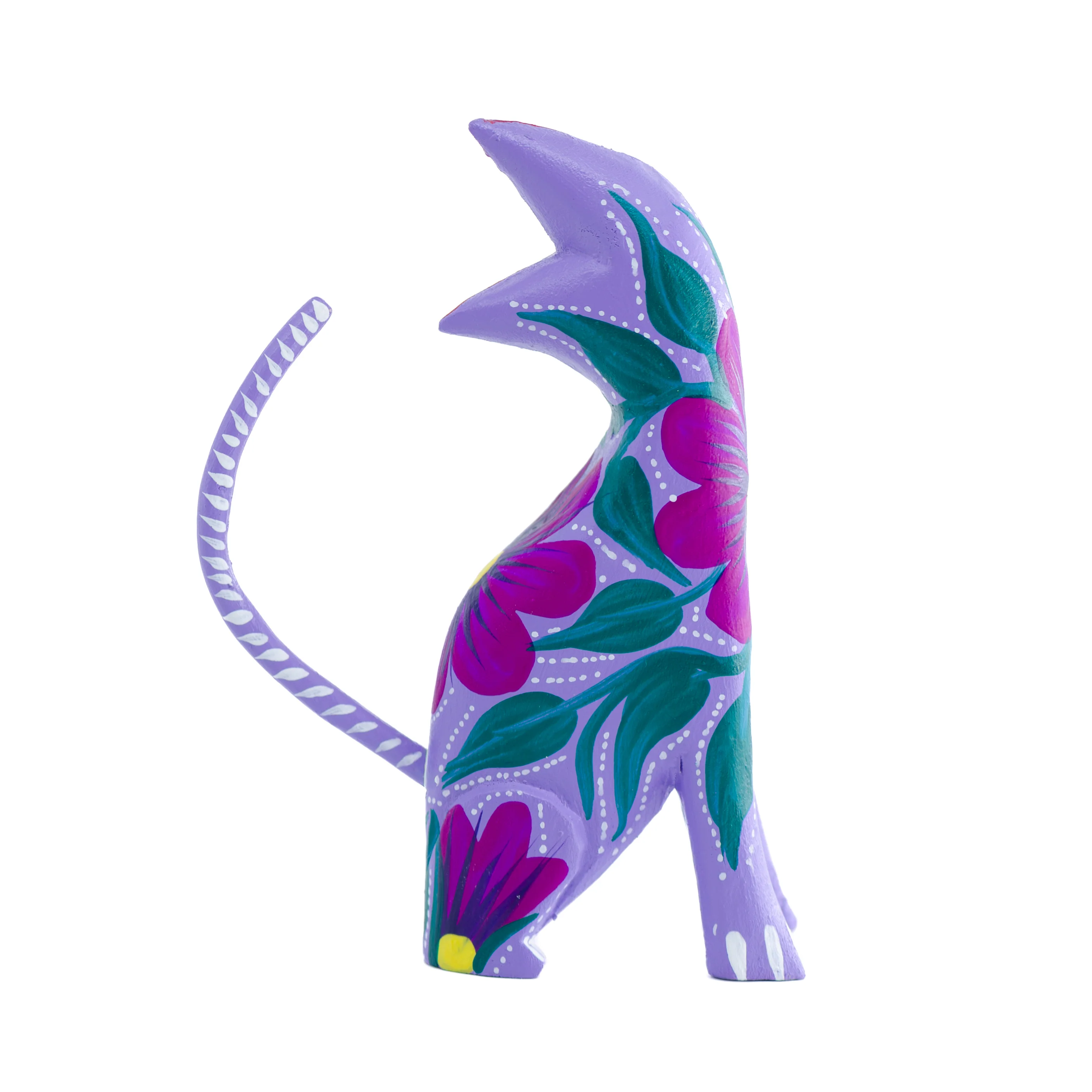 Large Hand Painted Neck Side Bend Cat Wooden Figurine - Image 5