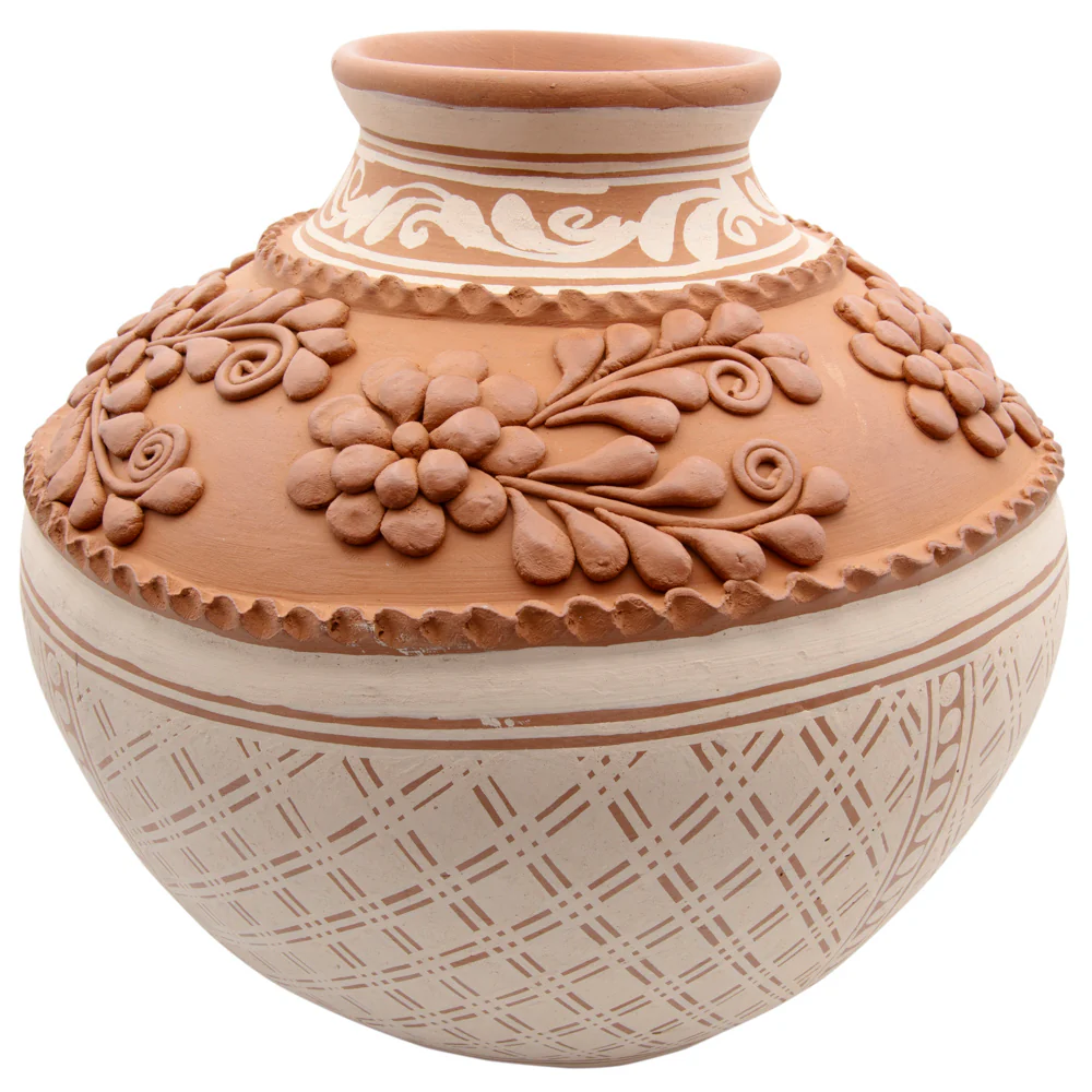 Patamban Large Round Vase with Sculpted Flowers - Image 4