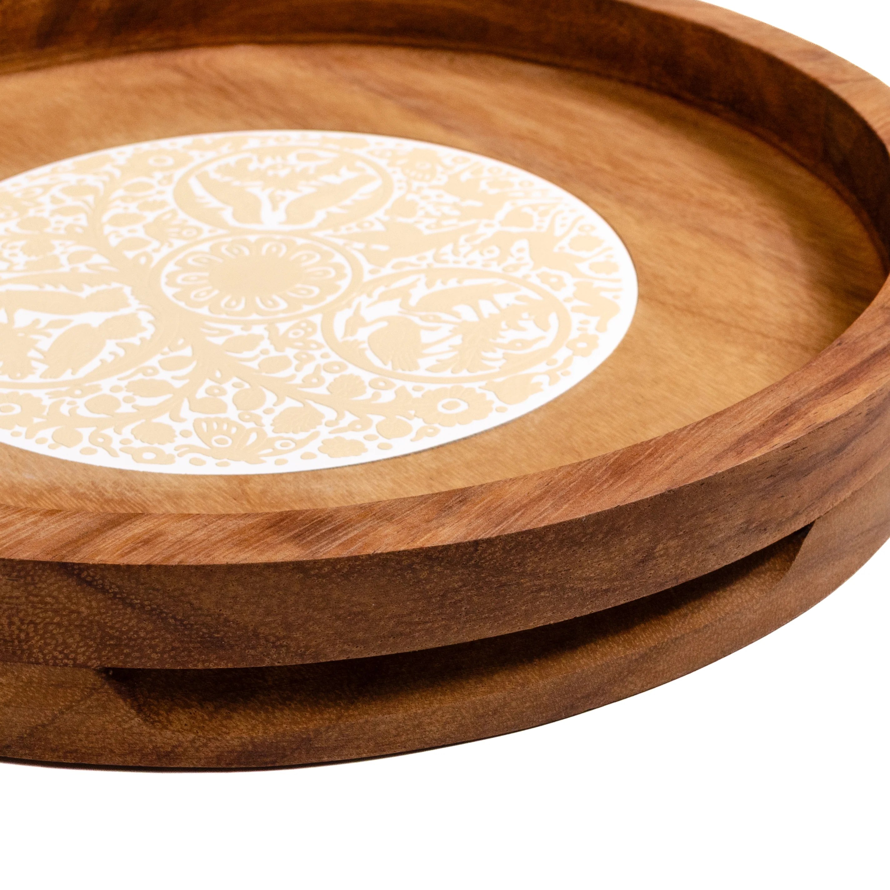 Round Olinalá Parota Solid Wood Serving Tray - Image 5