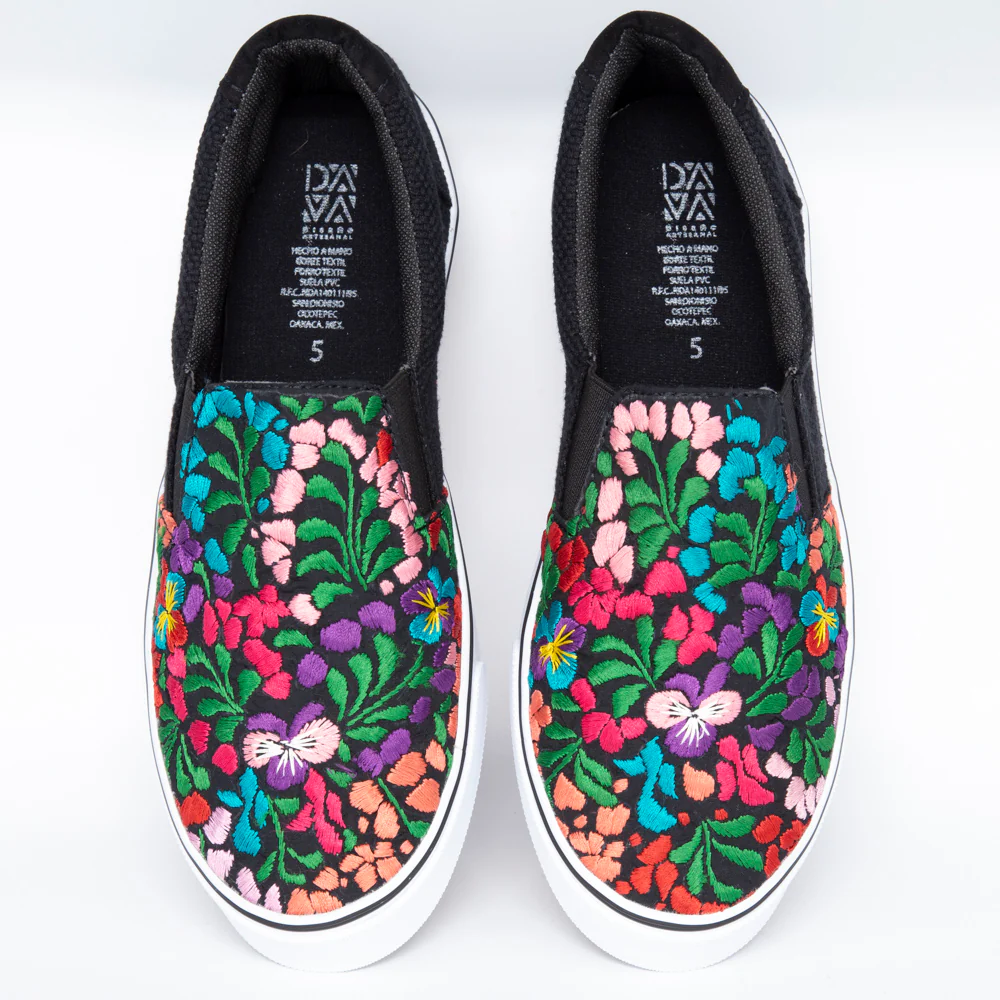 San Antonino Black with Multicolor Floral Embroidery Sneakers - Image 3