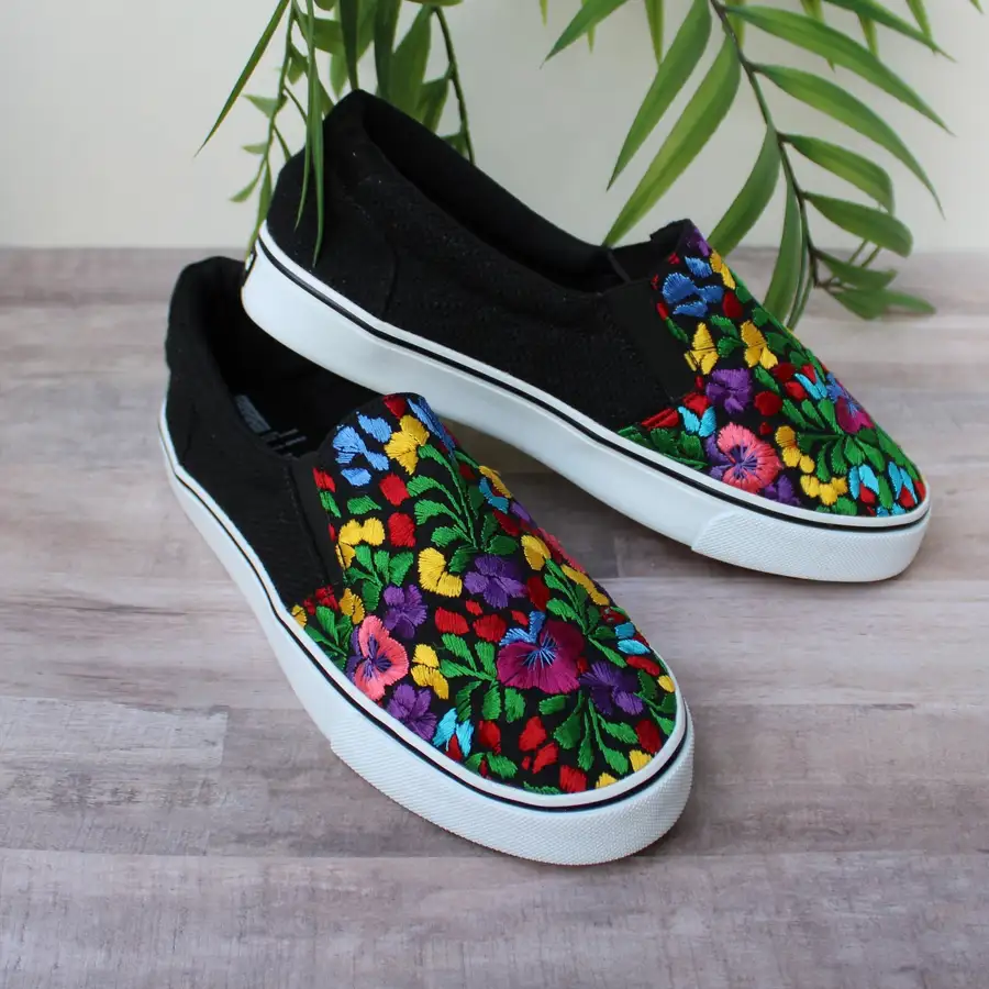 San Antonino Black with Multicolor Floral Embroidery Sneakers - Image 4