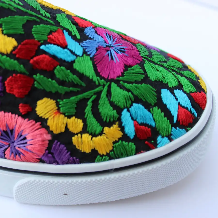San Antonino Black with Multicolor Floral Embroidery Sneakers - Image 5