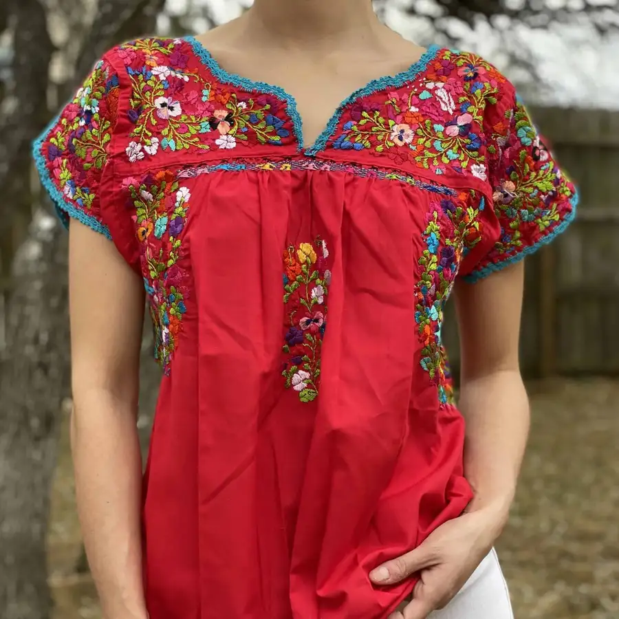 Sophia Hand-Embroidered Short Sleeve Blouse - Image 11
