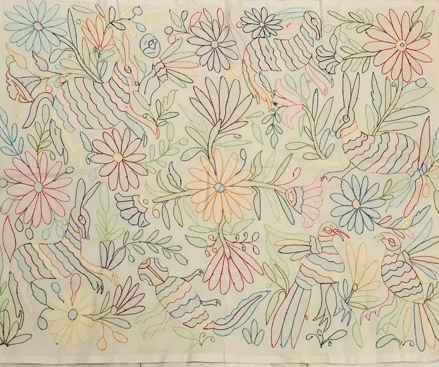 Otomí Hand-Embroidered Tapestry - Image 7
