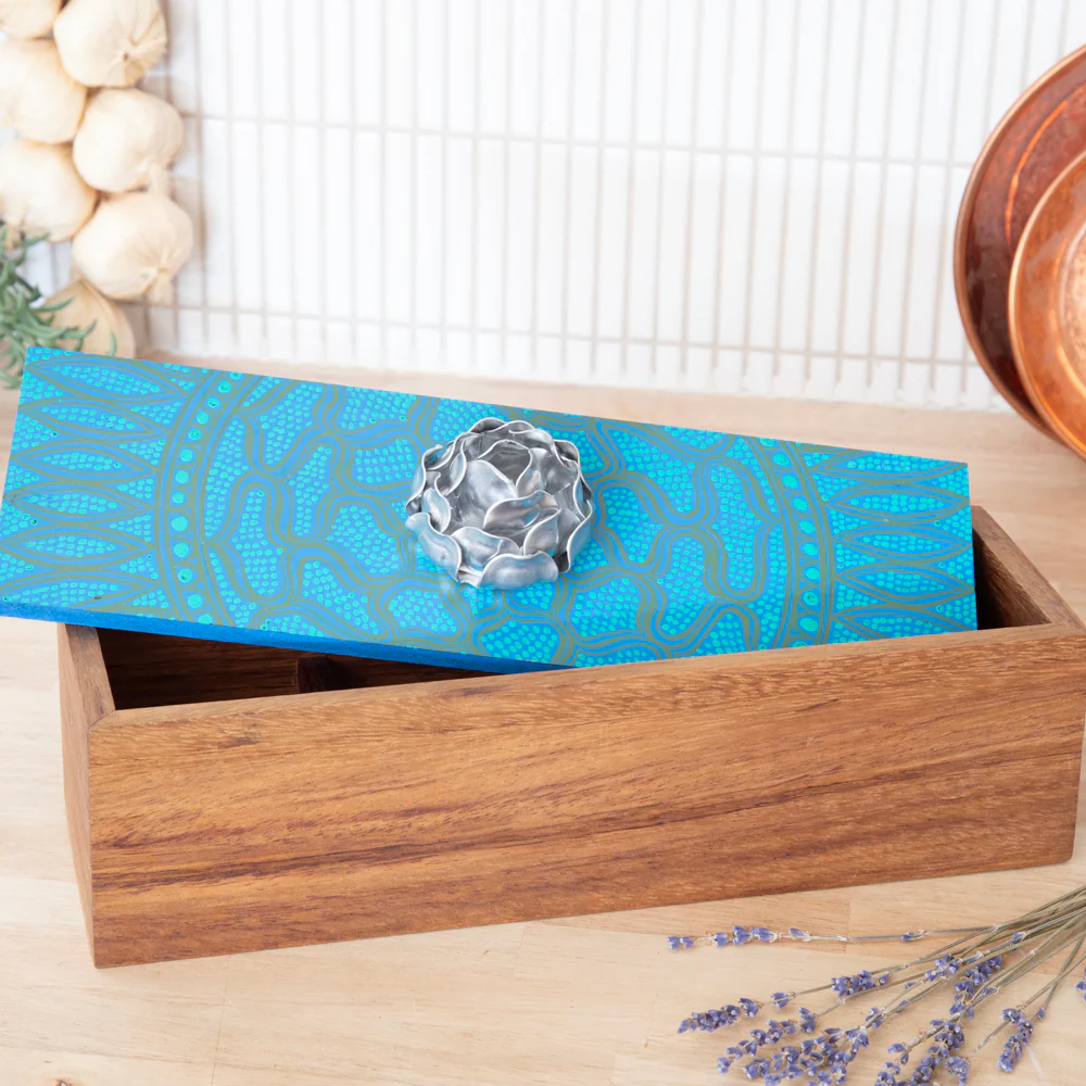 Hand-Painted Parota Solid Wood Tea Organizer - Image 3