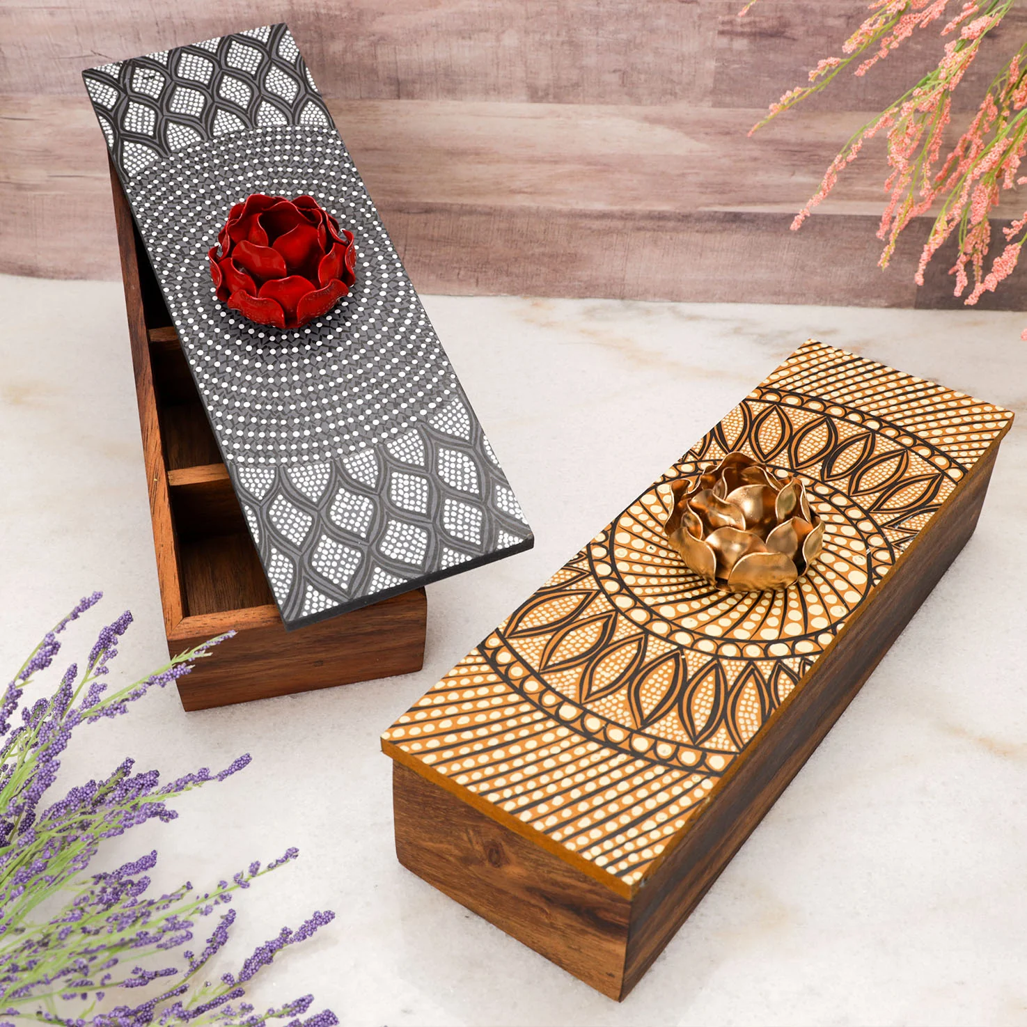 Hand-Painted Parota Solid Wood Tea Organizer - Image 4