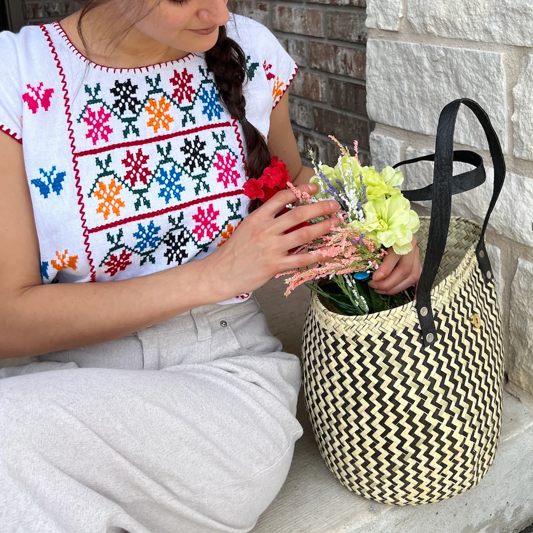 Zipolite Woven Palm Beach Bag Tote - Image 5